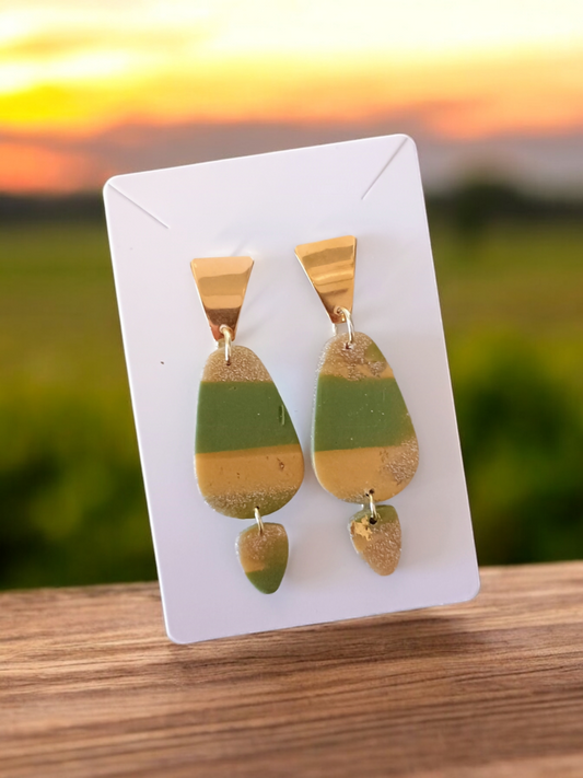 Gold and Green Dangle Earrings