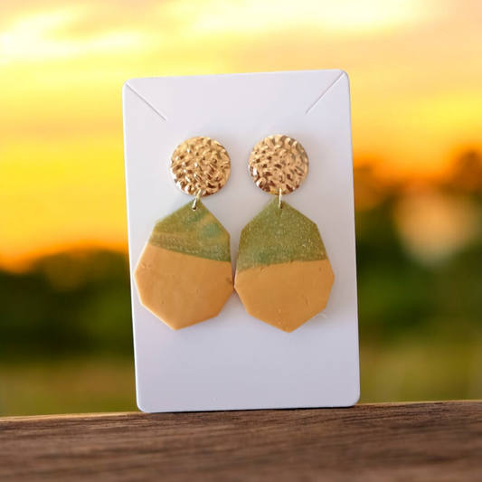 Green and gold earrings