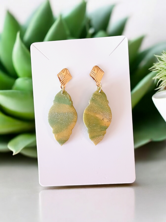 Green and Gold Dangle Earrings