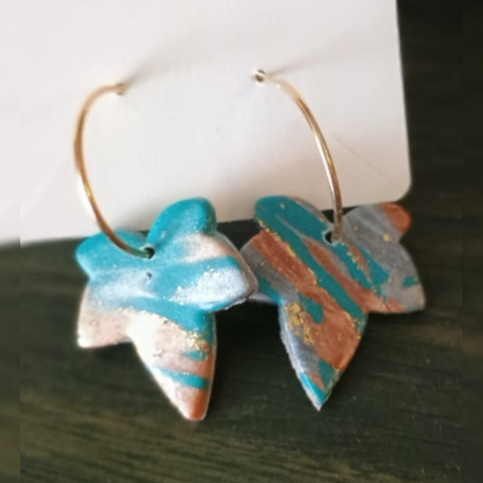 Teal And Orange Marble Earrings